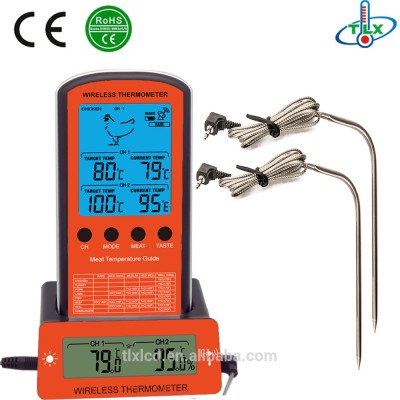 Wireless Remote Digital Kitchen Cooking Meat Thermometer - Dual Probe for BBQ Smoker Grill Oven